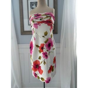 David Meister Strapless Floral Ruched Corset Dress Size 8